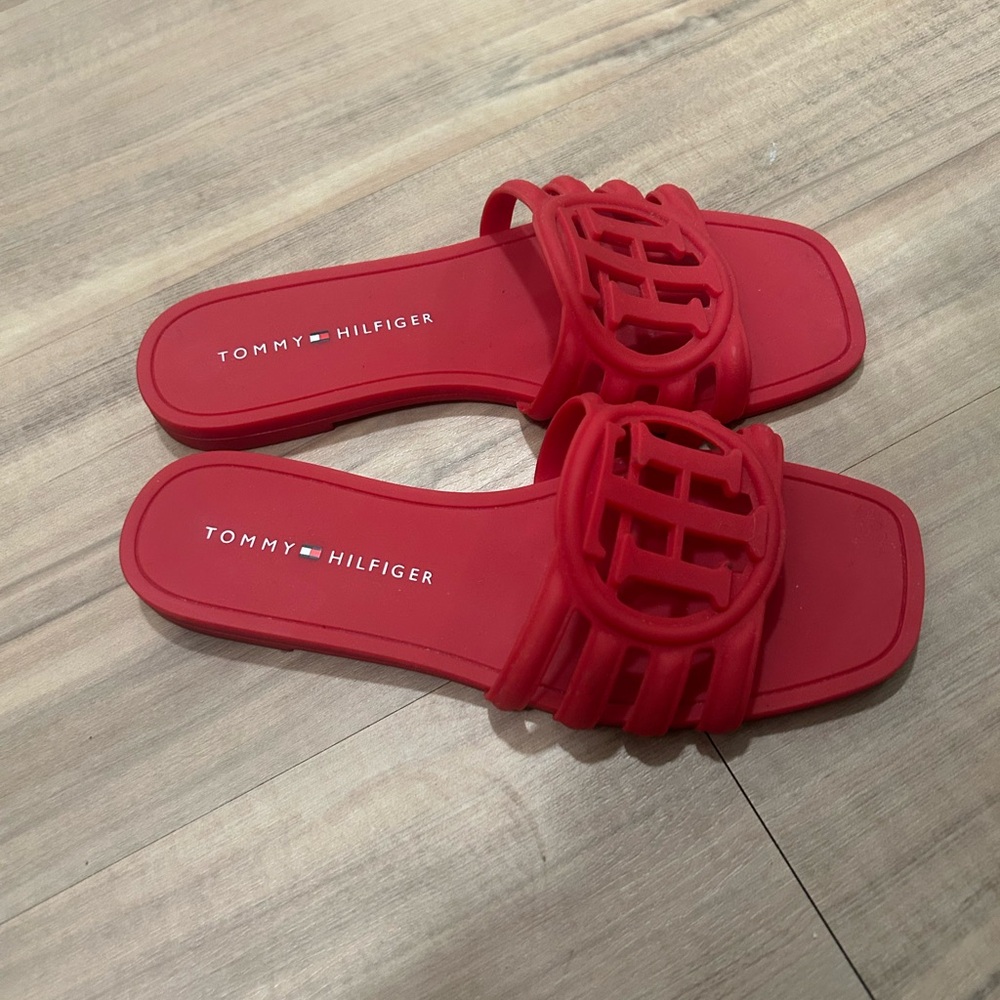 Tommy Hilfiger Women's Red Logo Slide Sandals